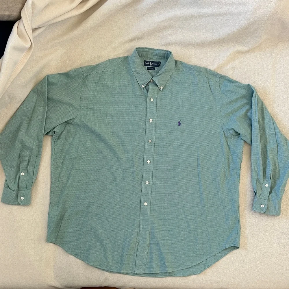 Ralph Lauren Blake 100% Cotton Men's Green White Houndstooth Button Down Shirt